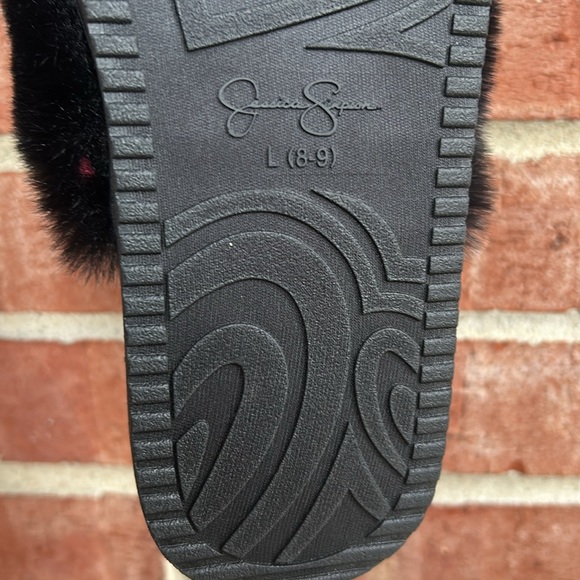 Jessica Simpson Black Plush Faux Fur Open Toe Platform Slip-On Ladies Slippers - Picture 8 of 9